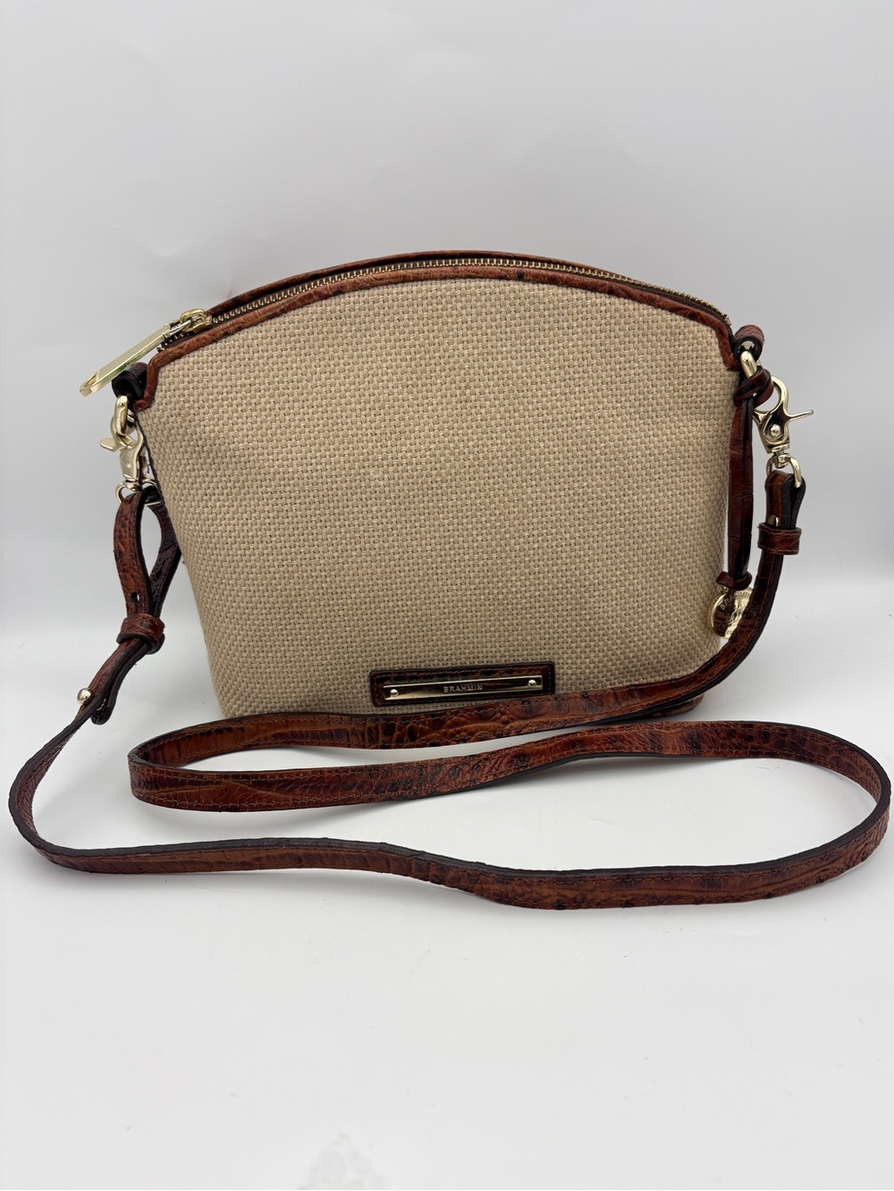 Brahmin Mini Duxbury Crossbody Bag Canvas and Leather
